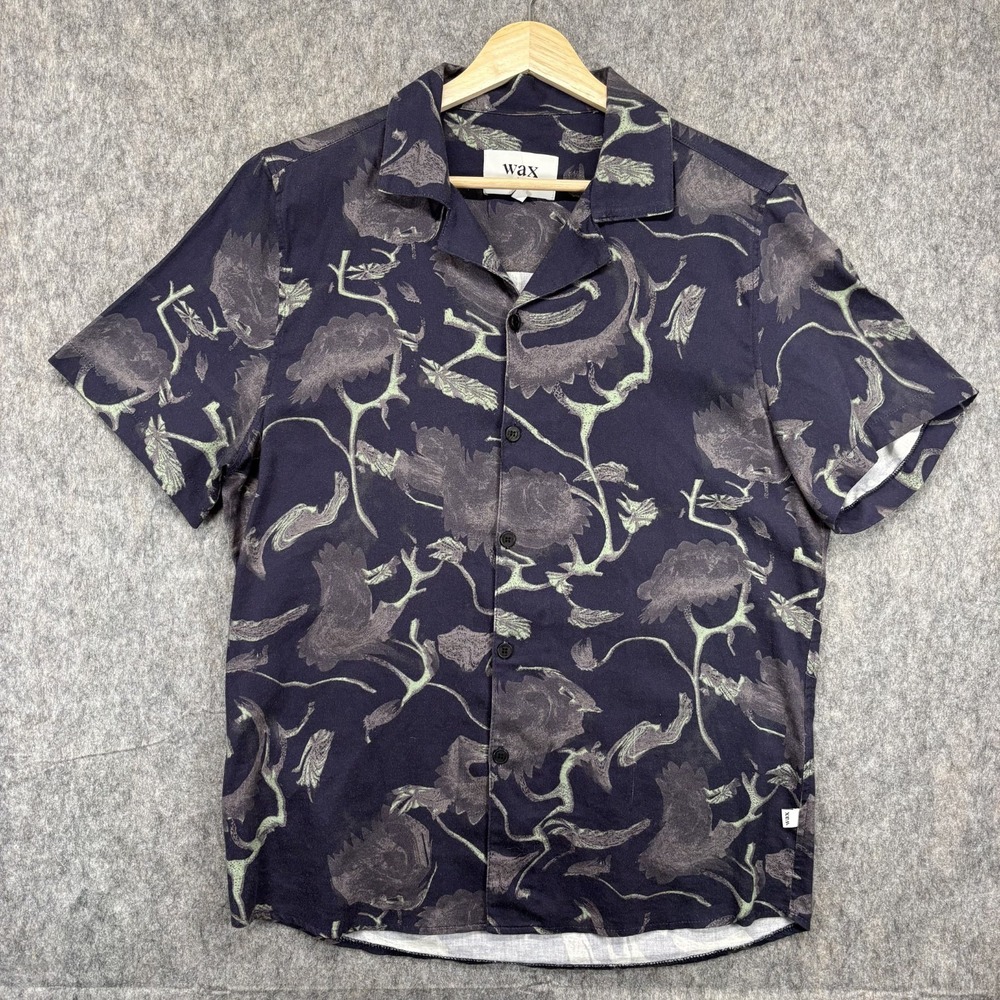 Wax London Camp Collar Shirt Men's Small Short Sleeve Resort Floral Blue Cotton